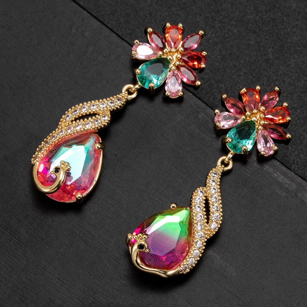 Romantic Peacock Floral Drop Earrings