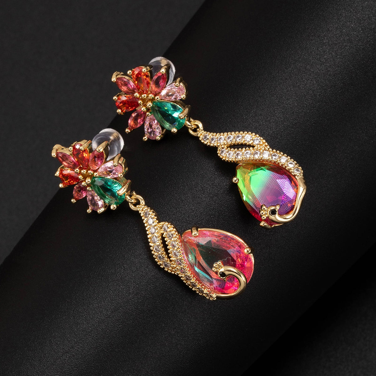 Romantic Peacock Floral Drop Earrings