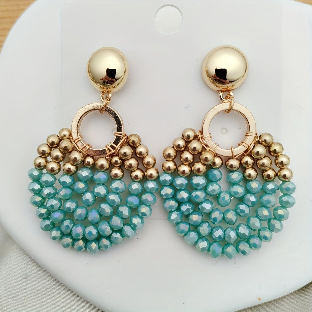 Boho Beaded Fan Drop Earrings