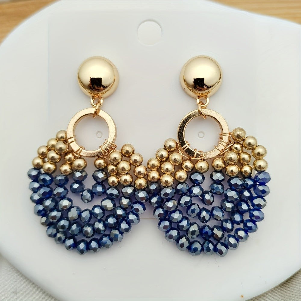 Boho Beaded Fan Drop Earrings