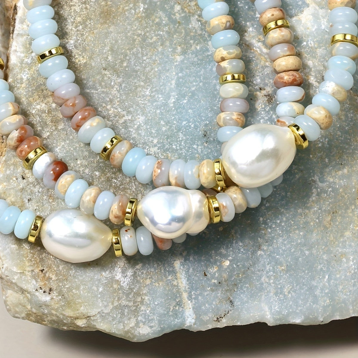 Dainty Layered Stone & Pearl Bracelet Set