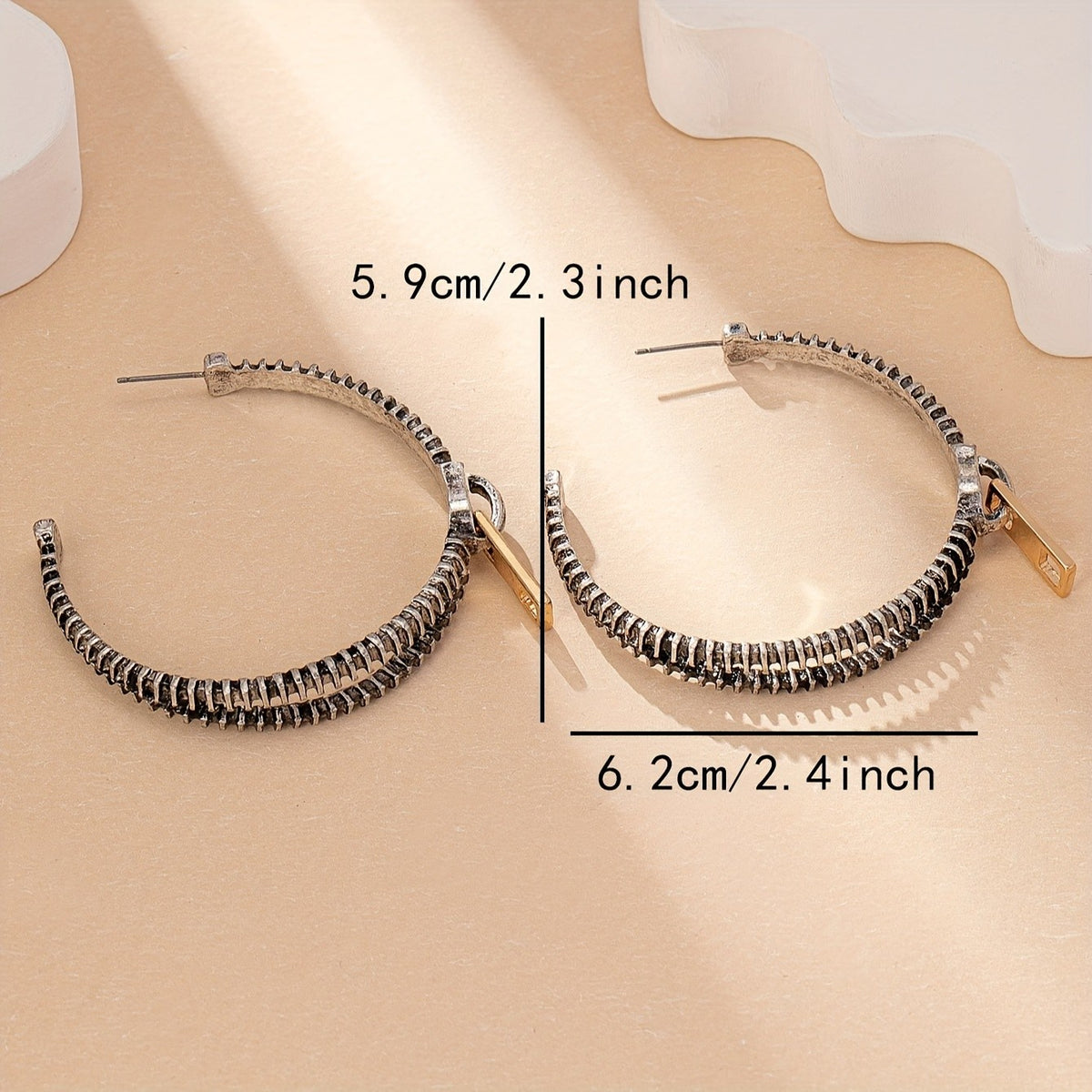 Vintage Gunmetal Zipper Hoop Earrings