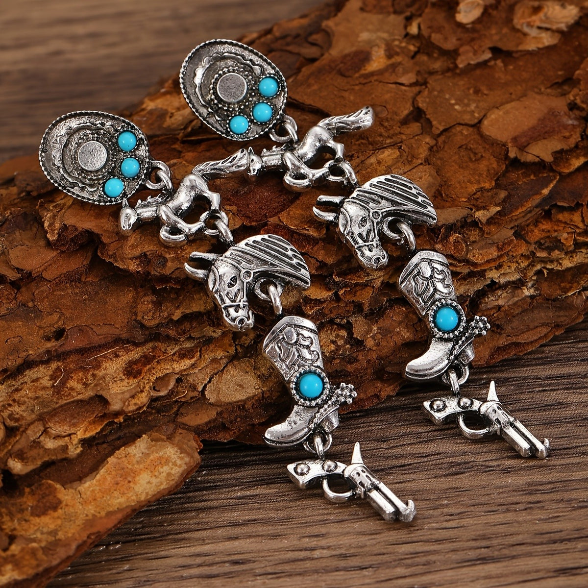 Vintage Western Cowboy Charm Earrings