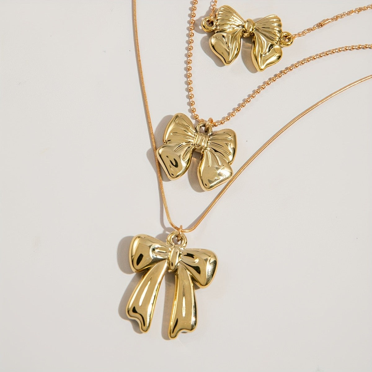 Romantic Layered Bow Pendant Necklace