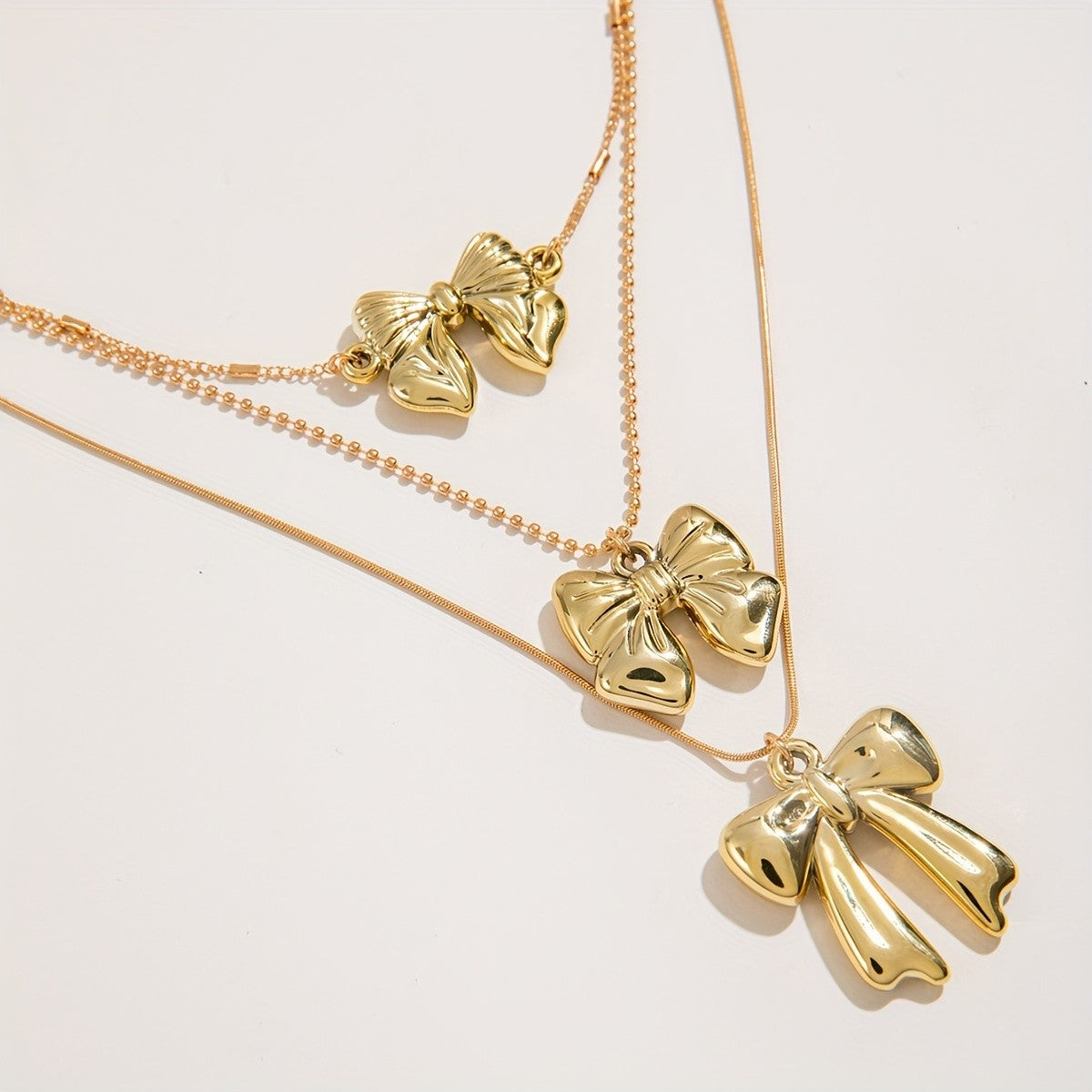 Romantic Layered Bow Pendant Necklace