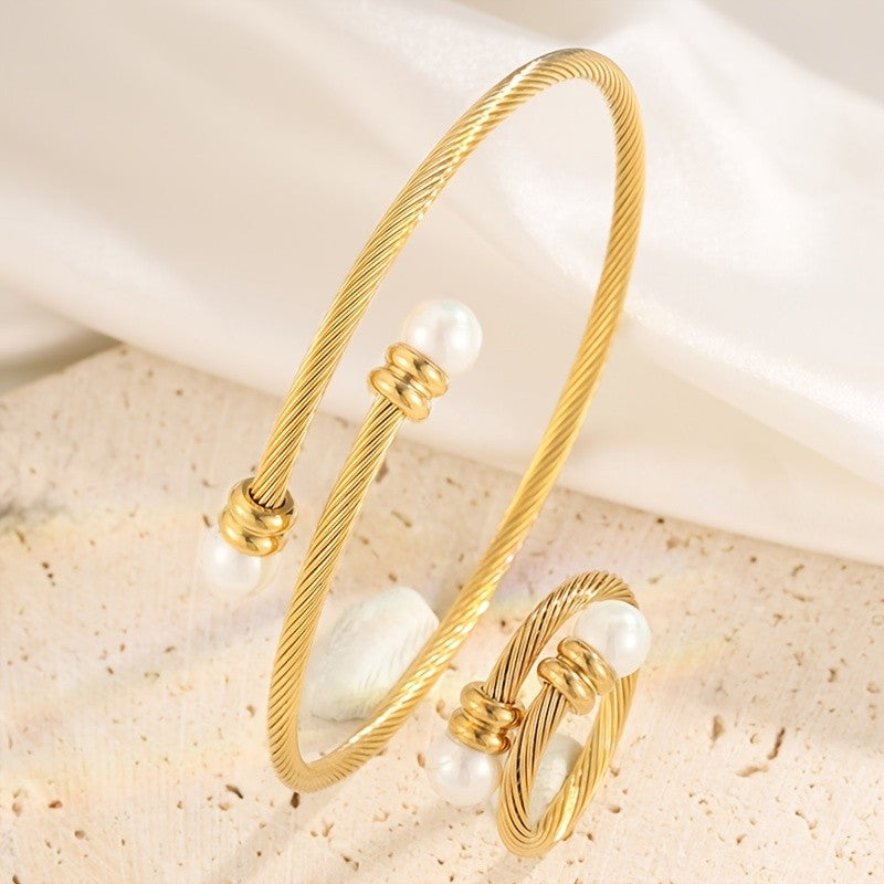 18k Classy Twisted Turquoise Bangle & Ring Set
