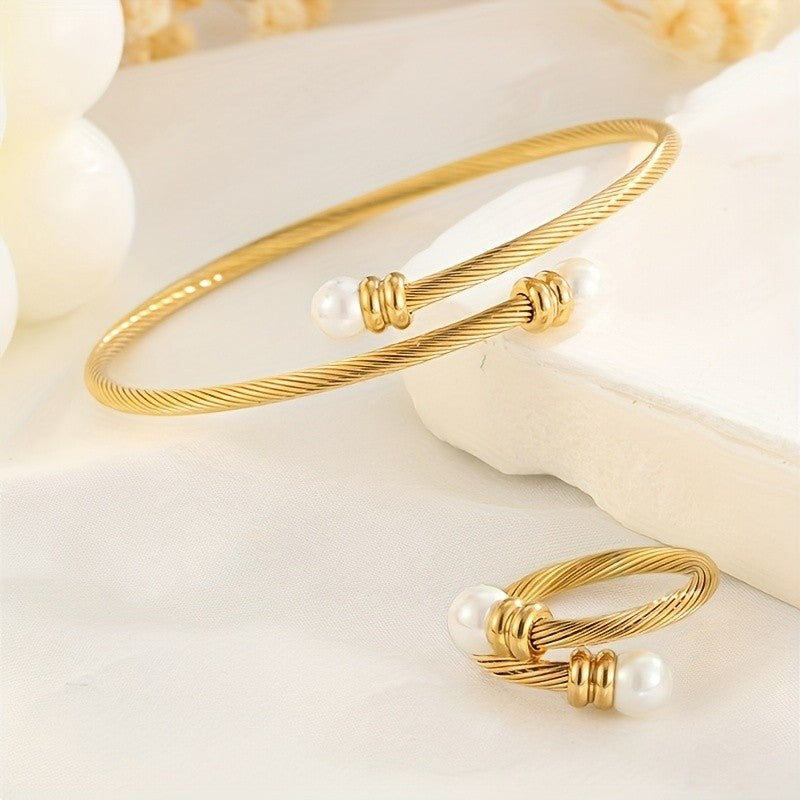 18k Classy Twisted Turquoise Bangle & Ring Set