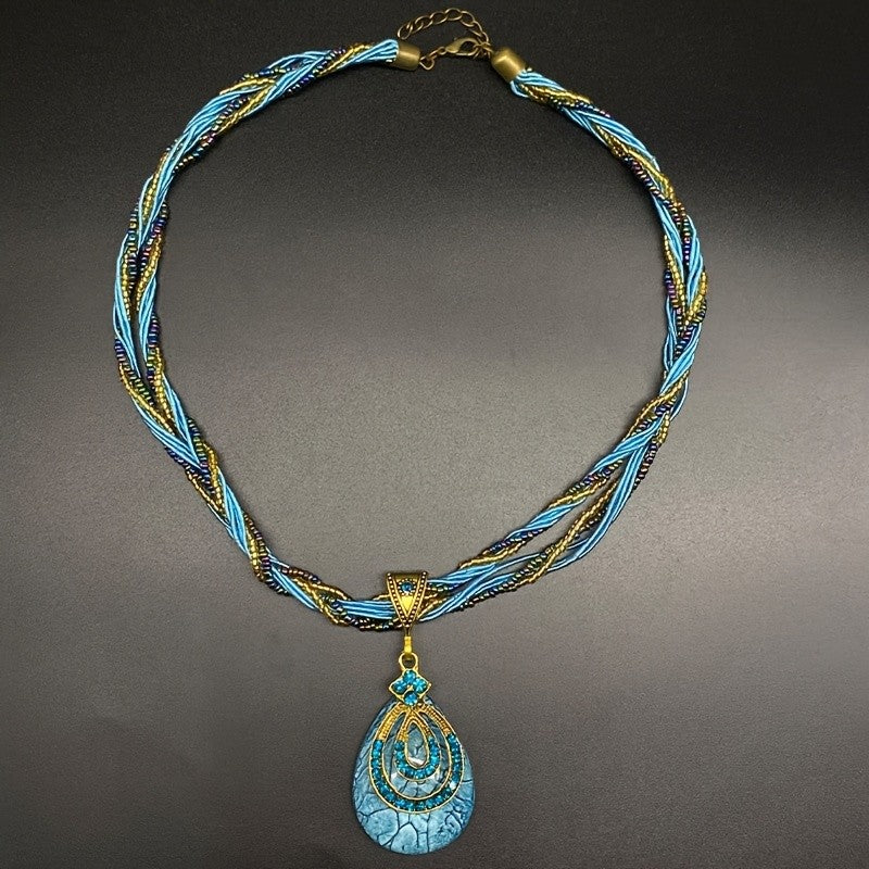 Boho Blue Crystal Teardrop Necklace