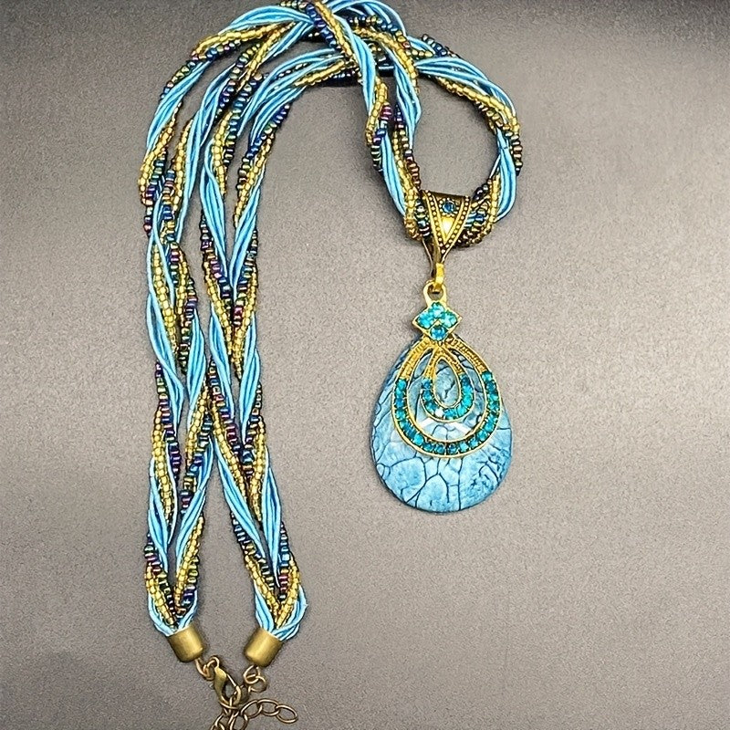 Boho Blue Crystal Teardrop Necklace