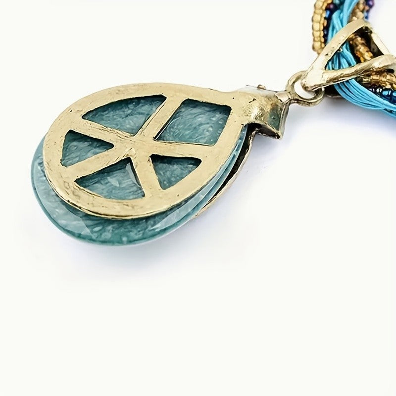 Boho Blue Crystal Teardrop Necklace