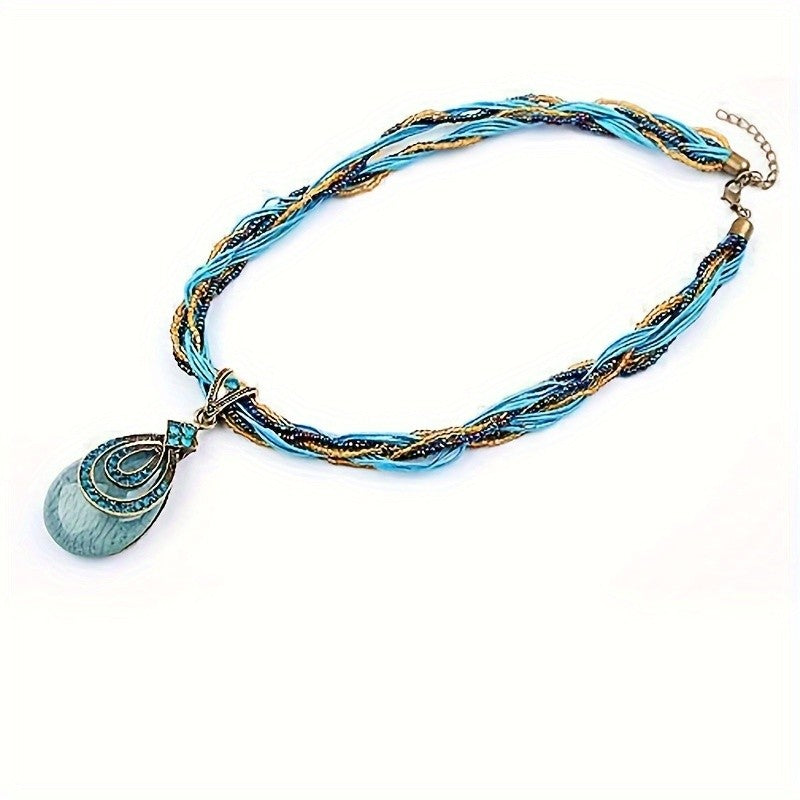 Boho Blue Crystal Teardrop Necklace