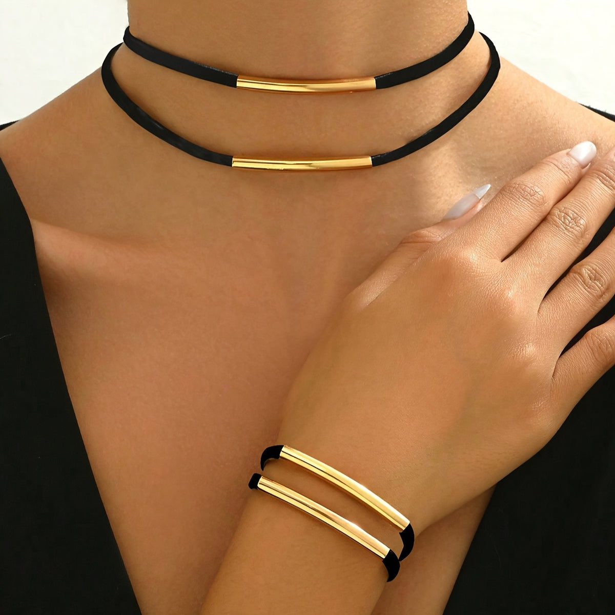 2pc Vintage Leopard Tube Choker Set