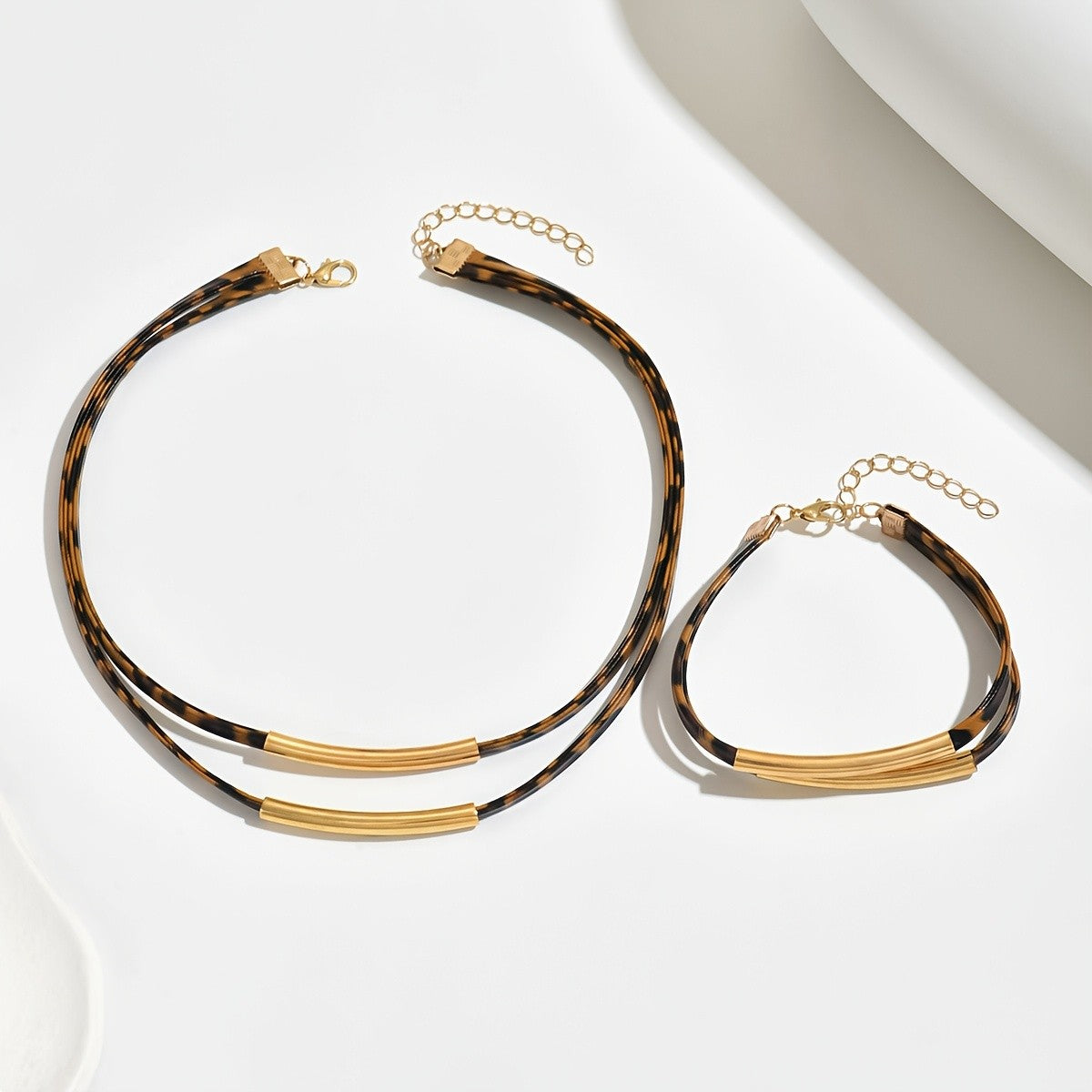 2pc Vintage Leopard Tube Choker Set