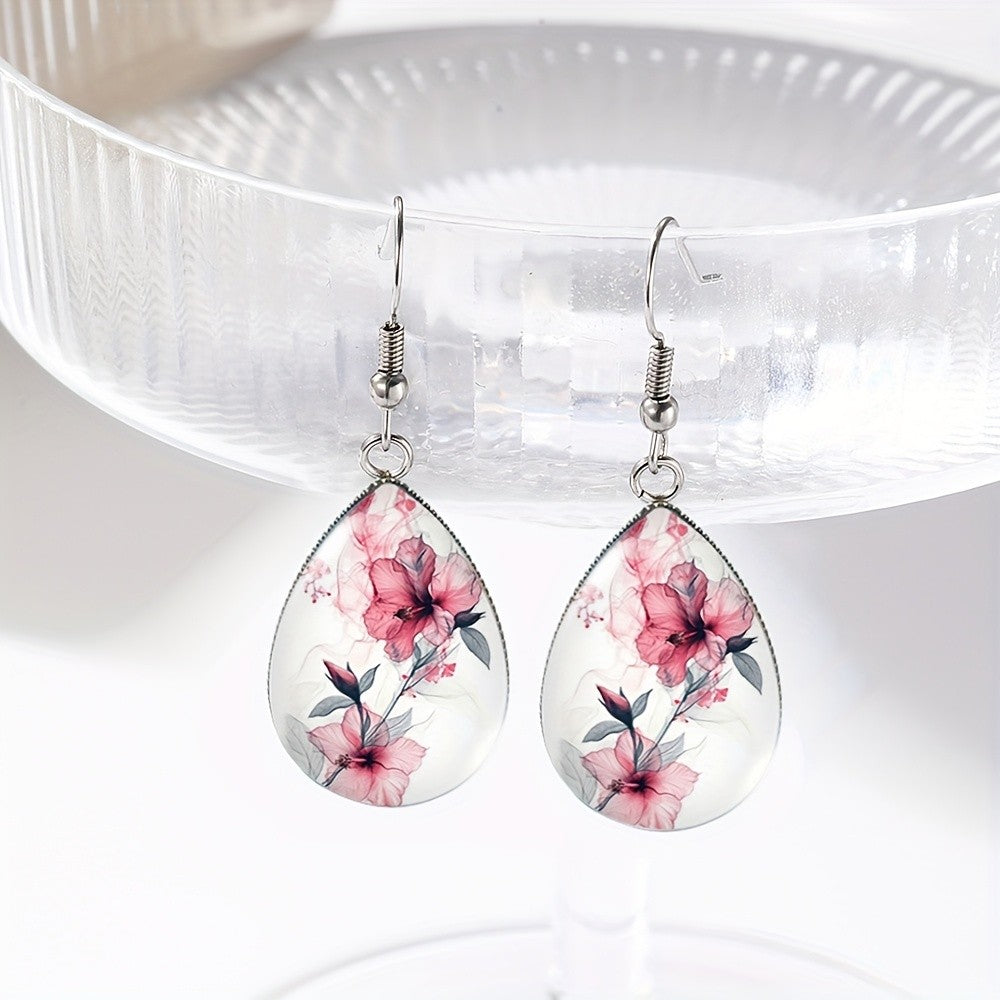Elegant Pink Floral Teardrop Earrings