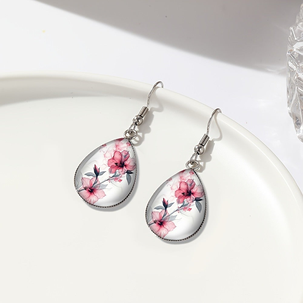 Elegant Pink Floral Teardrop Earrings