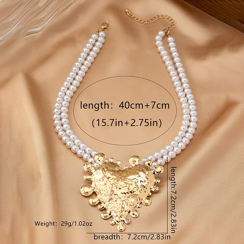 Elegant Layered Pearl Heart Necklace