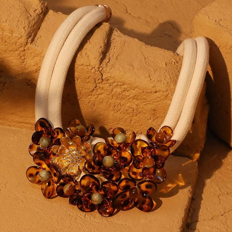 Boho Amber Resin Flower Collar Necklace
