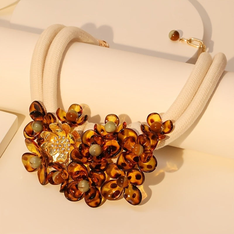 Boho Amber Resin Flower Collar Necklace