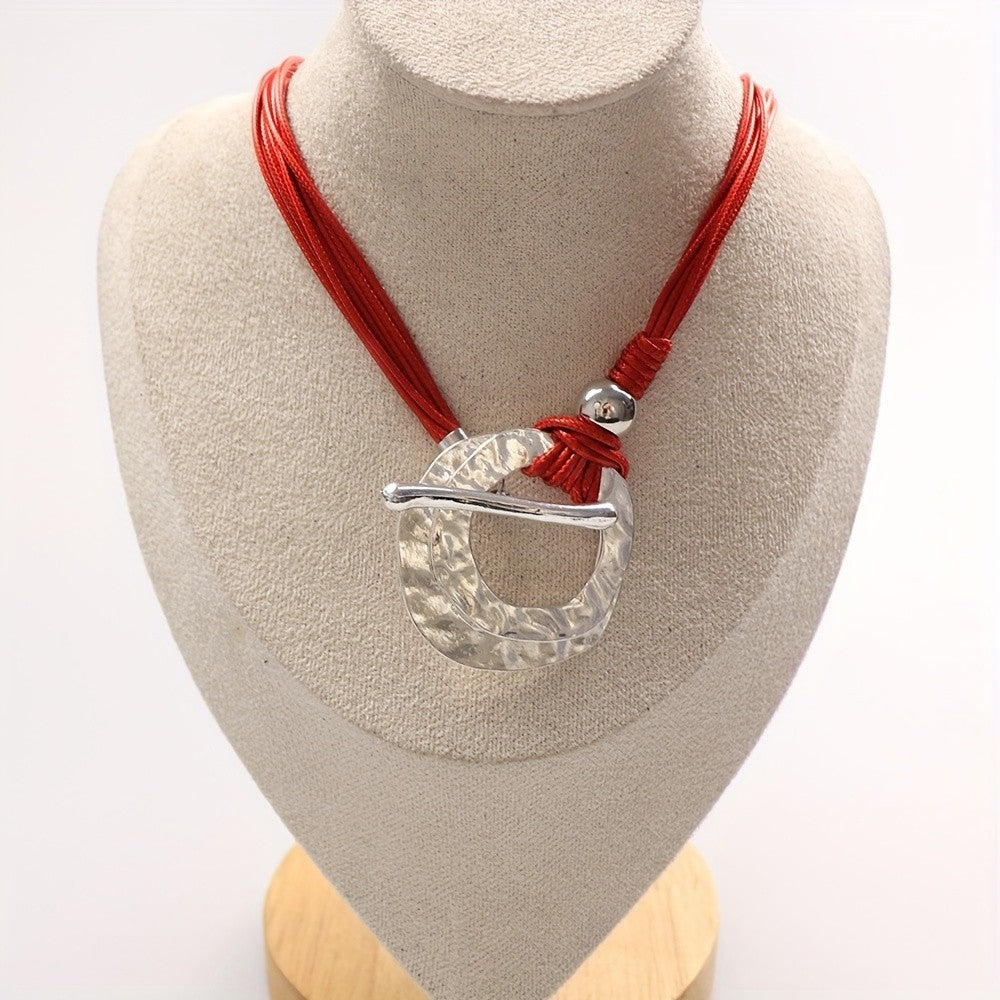 Boho Red Cord Horseshoe Necklace