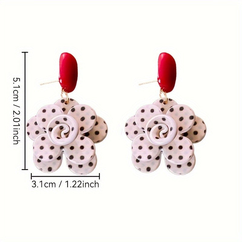 Classy White Polka Dot Flower Earrings