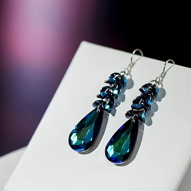 Elegant Teal Crystal Drop Earrings