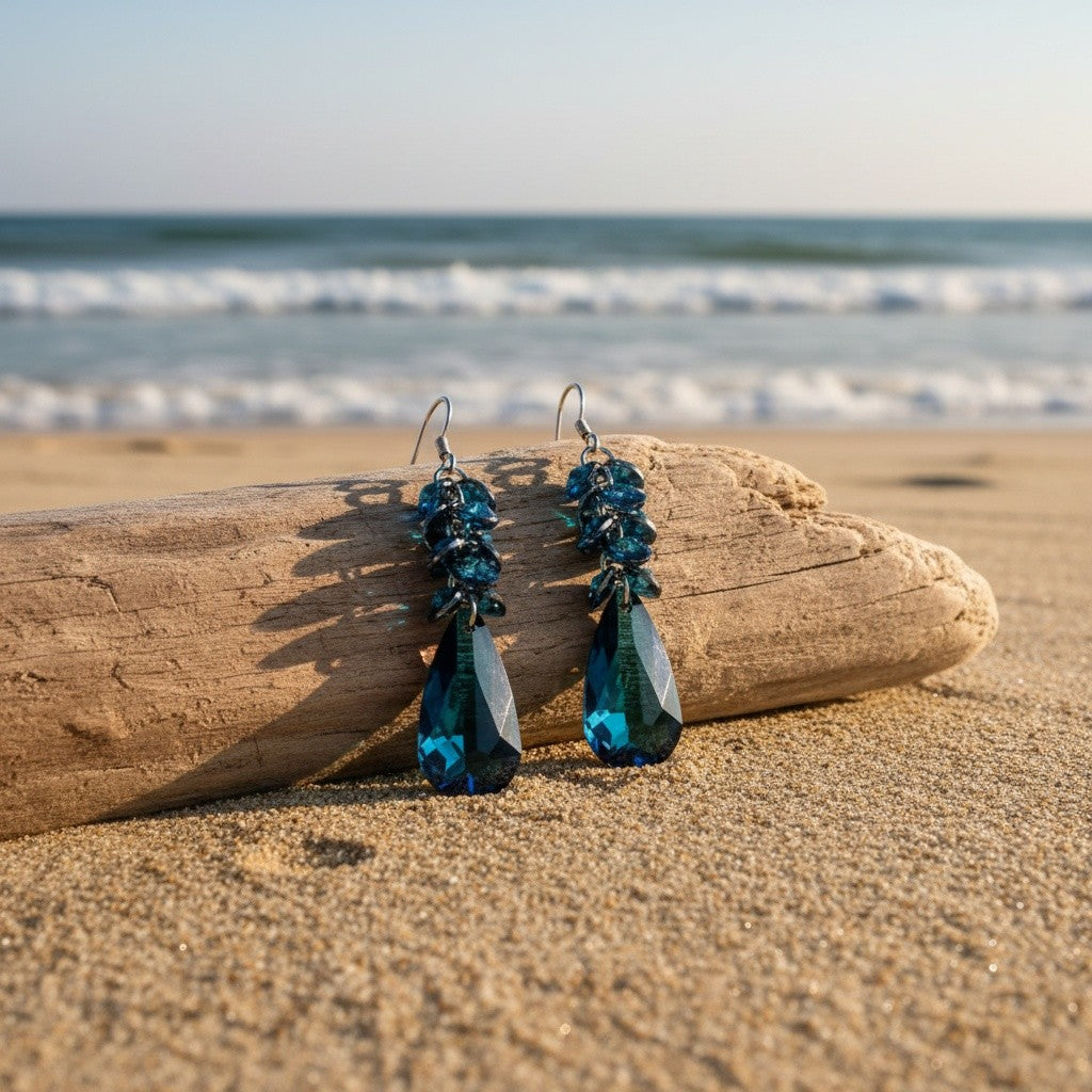 Elegant Teal Crystal Drop Earrings