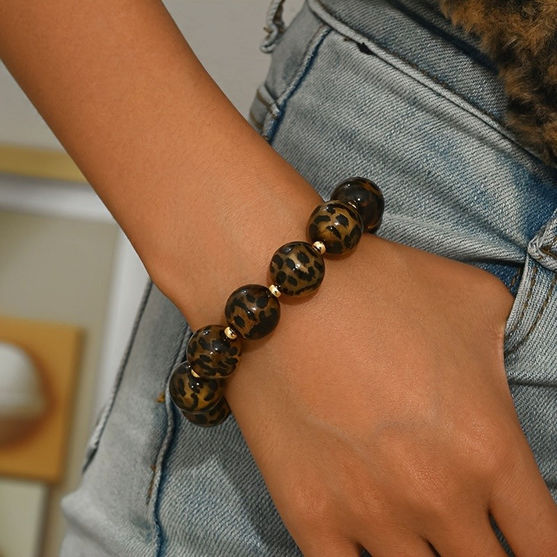 Vintage Leopard Print Beaded Bracelet