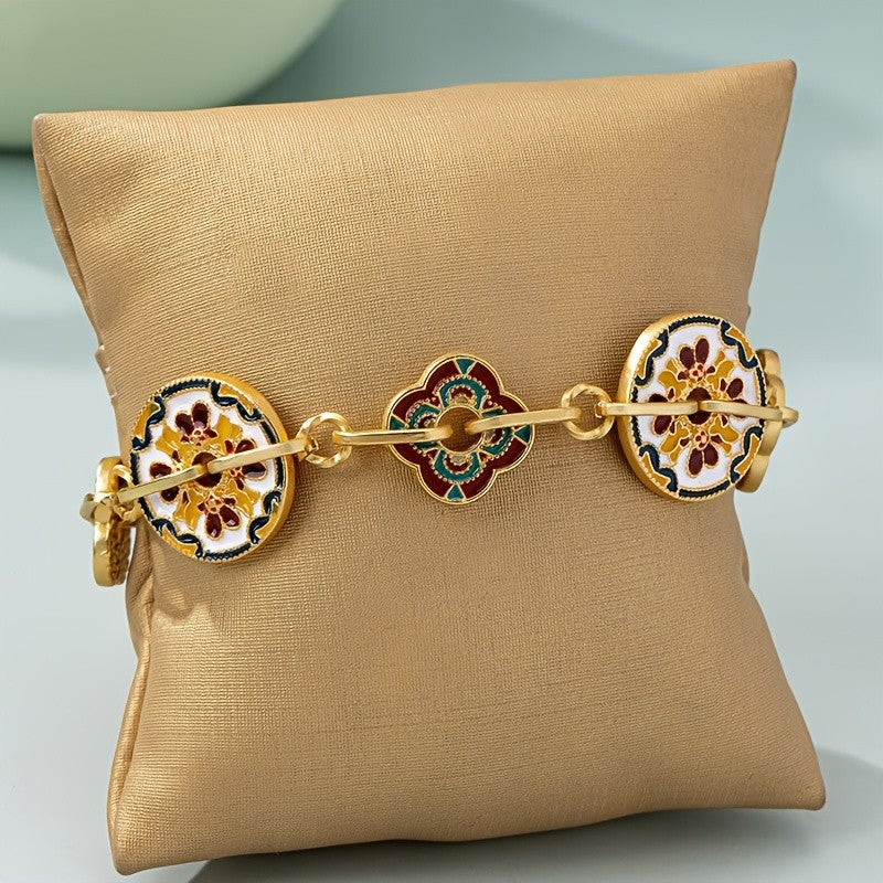 Vintage Enamel Floral Link Bracelet