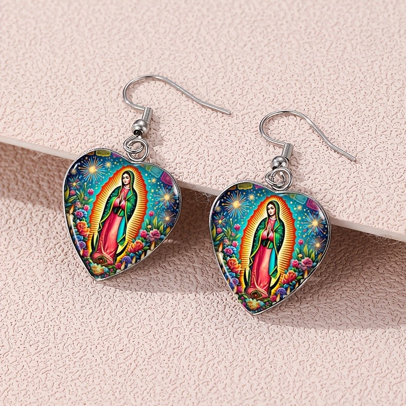 Vintage Our Lady of Guadalupe Heart Earrings