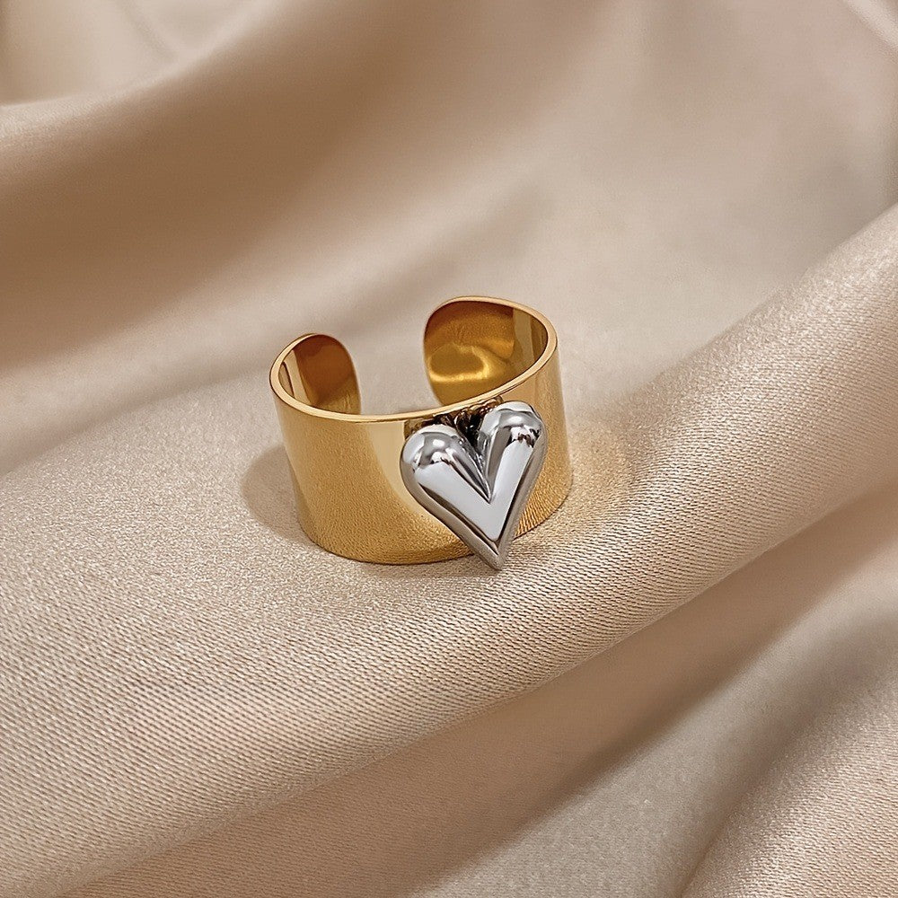 2pc Classy Two-Tone Heart Ring Set