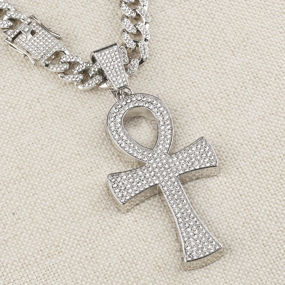 Iced Out Ankh Cuban Link Necklace