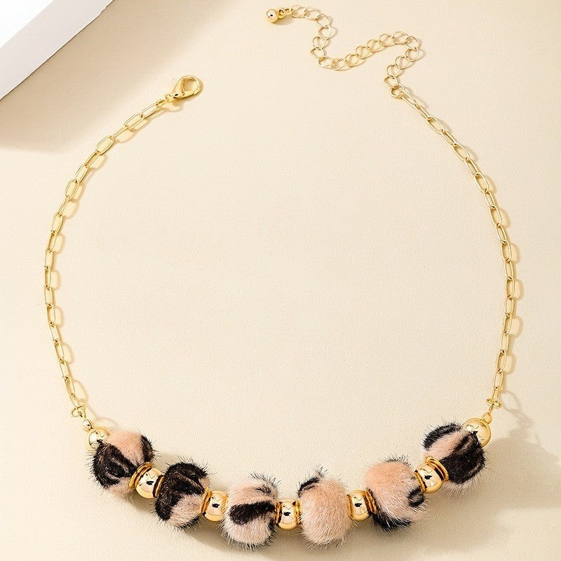 Boho Pink Faux Fur Leopard Necklace