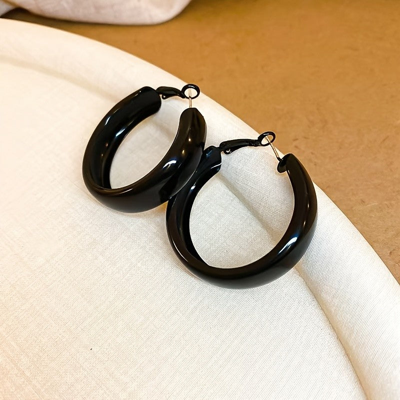 Vintage Glossy Red Wide Hoop Earrings