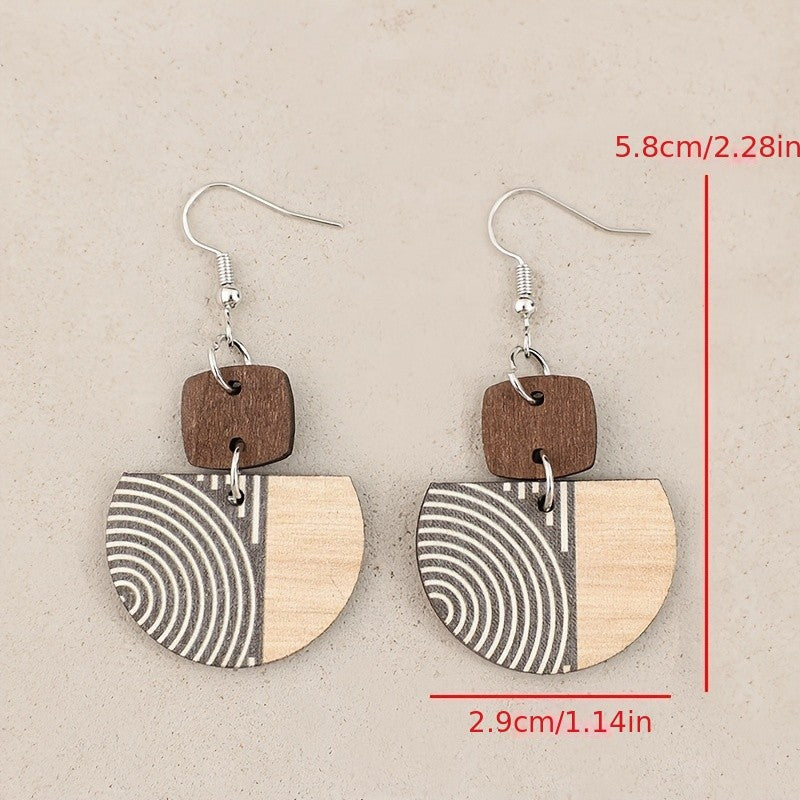 Boho Vintage Wood Geometric Earrings