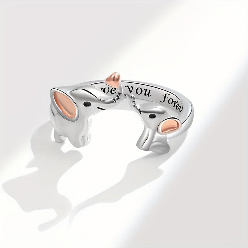 Dainty Mother Son Elephant Ring