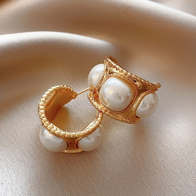 Vintage Elegant Double Pearl Stud Earrings