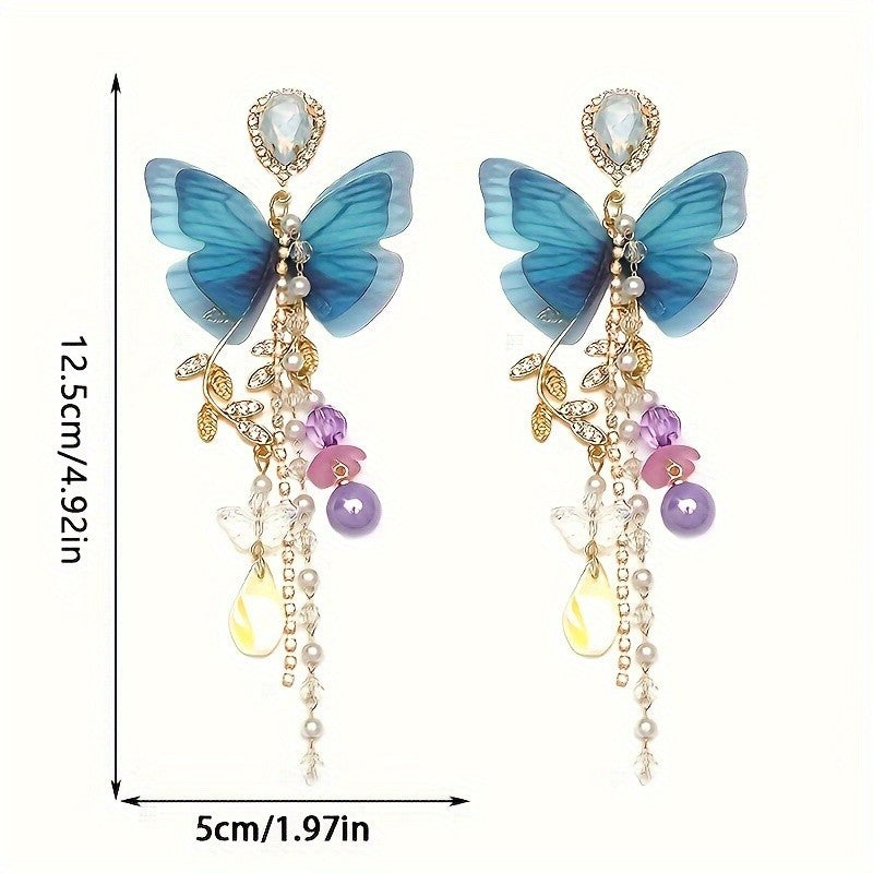 Romantic Blue Butterfly Tassel Earrings