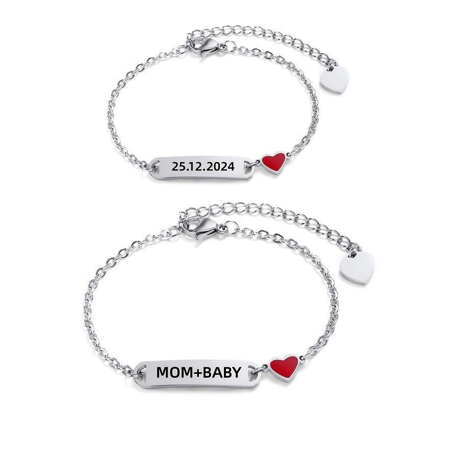 18k Dainty Mom and Baby Heart Bracelet Set