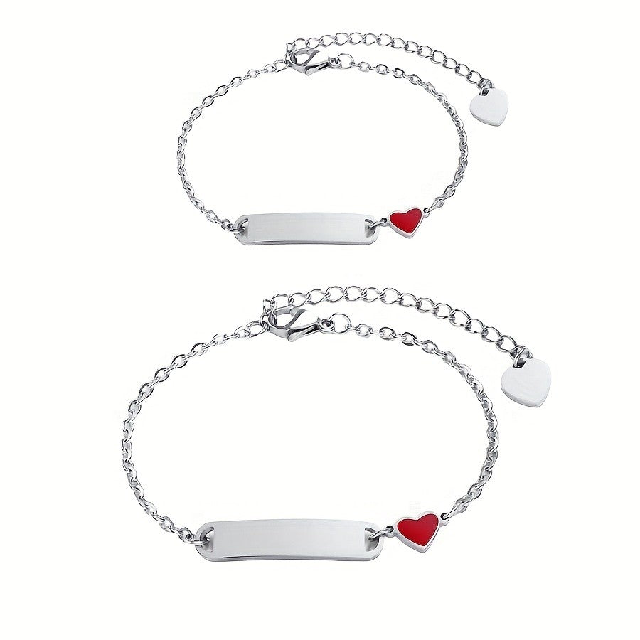 18k Dainty Mom and Baby Heart Bracelet Set