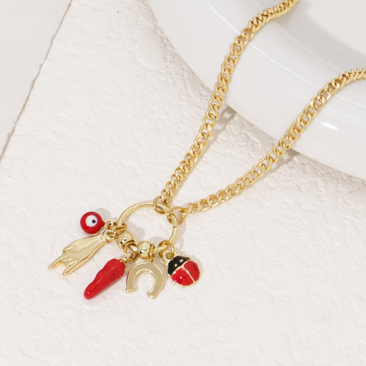 Boho Ladybug & Chili Charm Necklace