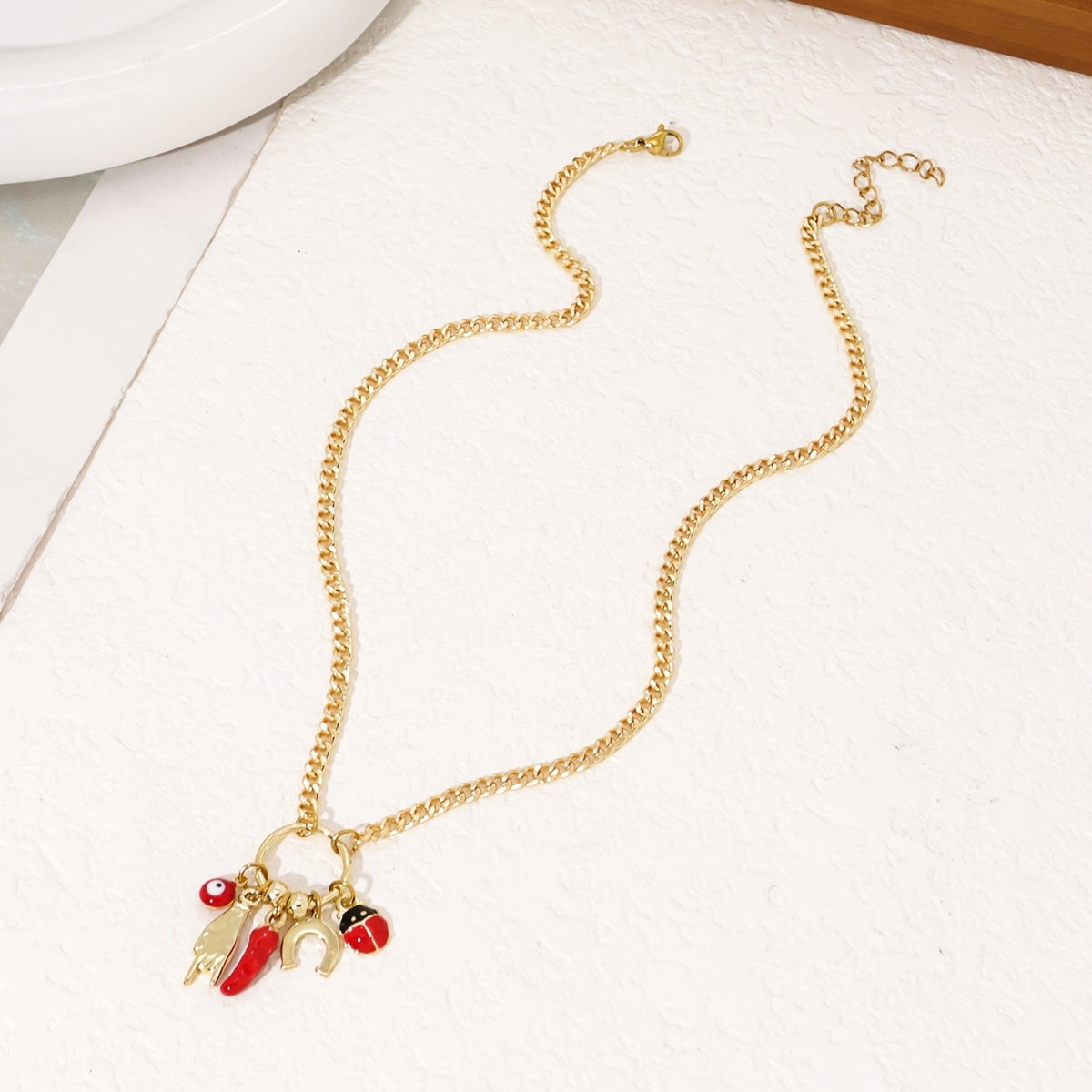 Boho Ladybug & Chili Charm Necklace