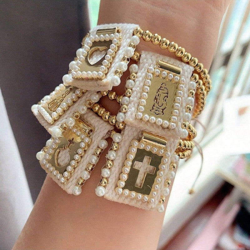 18k Boho Woven Religious Charm Bracelet