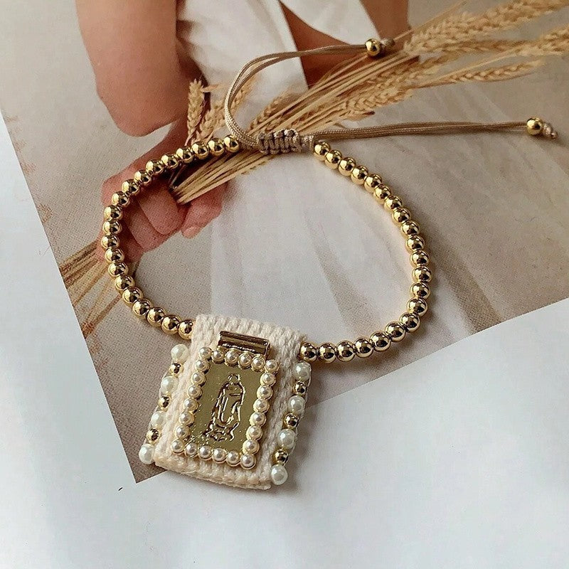 18k Boho Woven Religious Charm Bracelet