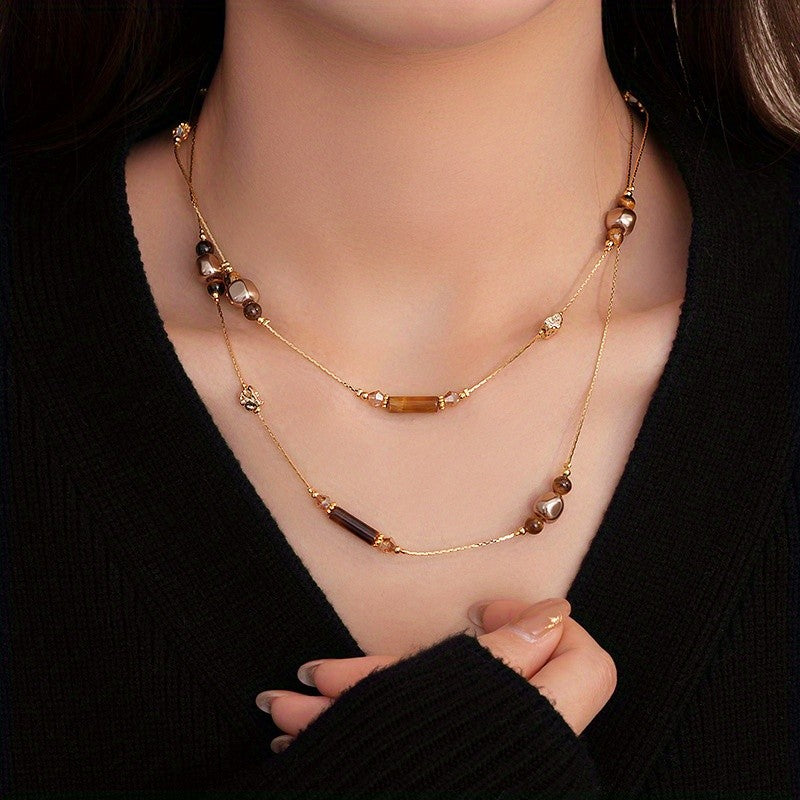 Elegant Vintage Glass Bead Layered Necklace