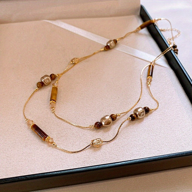 Elegant Vintage Glass Bead Layered Necklace
