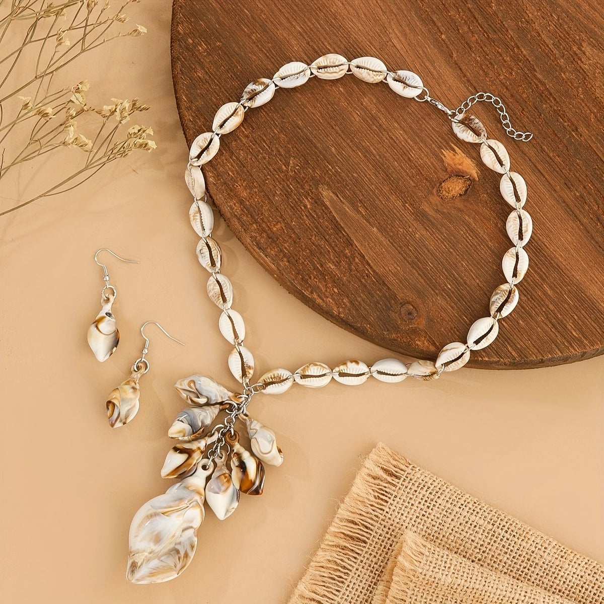 Boho Resin Seashell Necklace and Earring Set