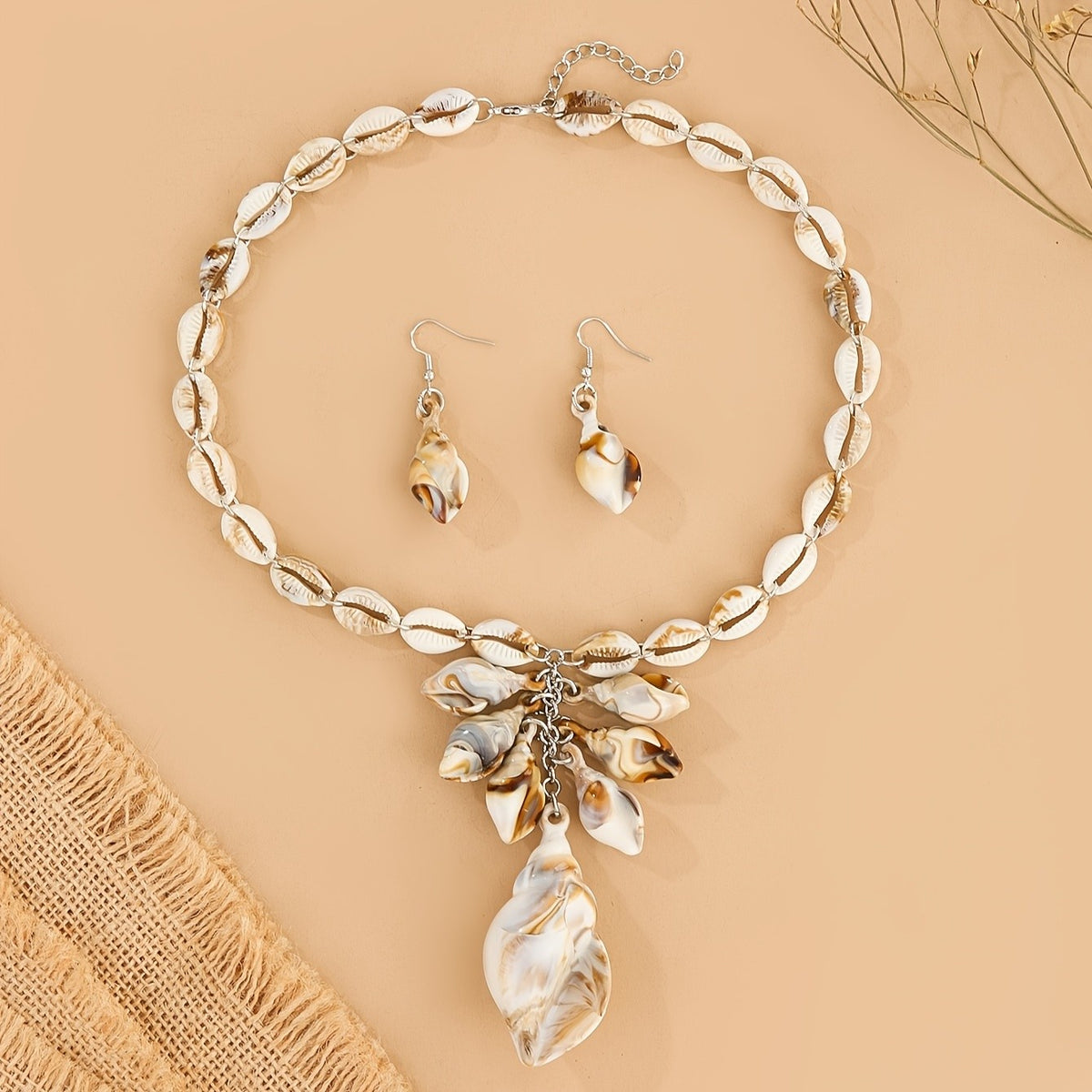 Boho Resin Seashell Necklace and Earring Set