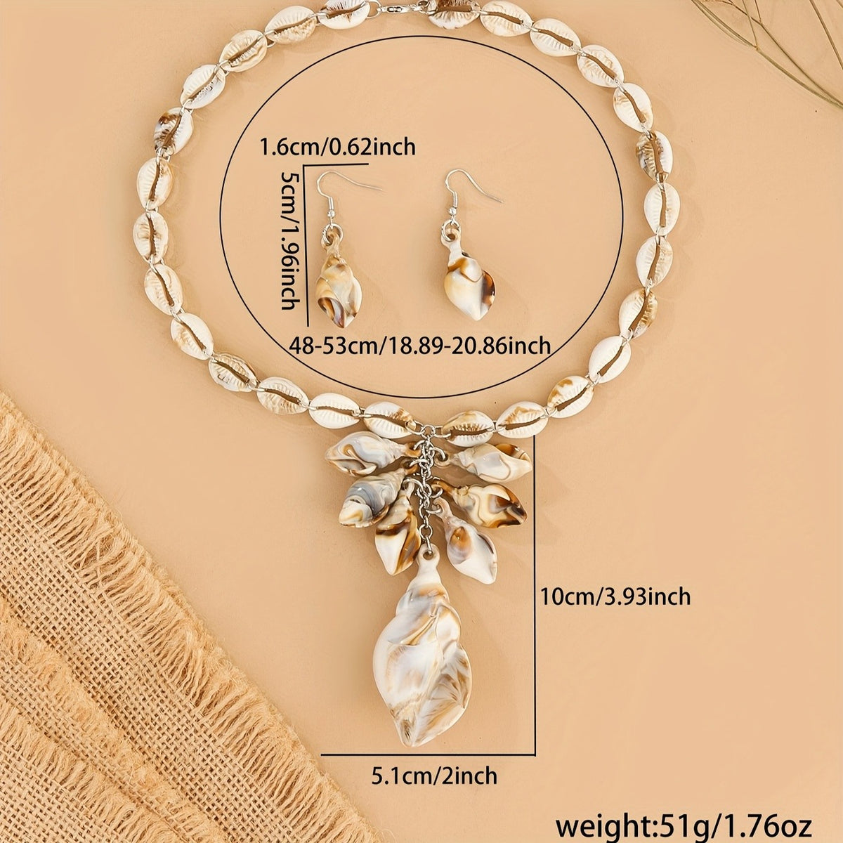 Boho Resin Seashell Necklace and Earring Set