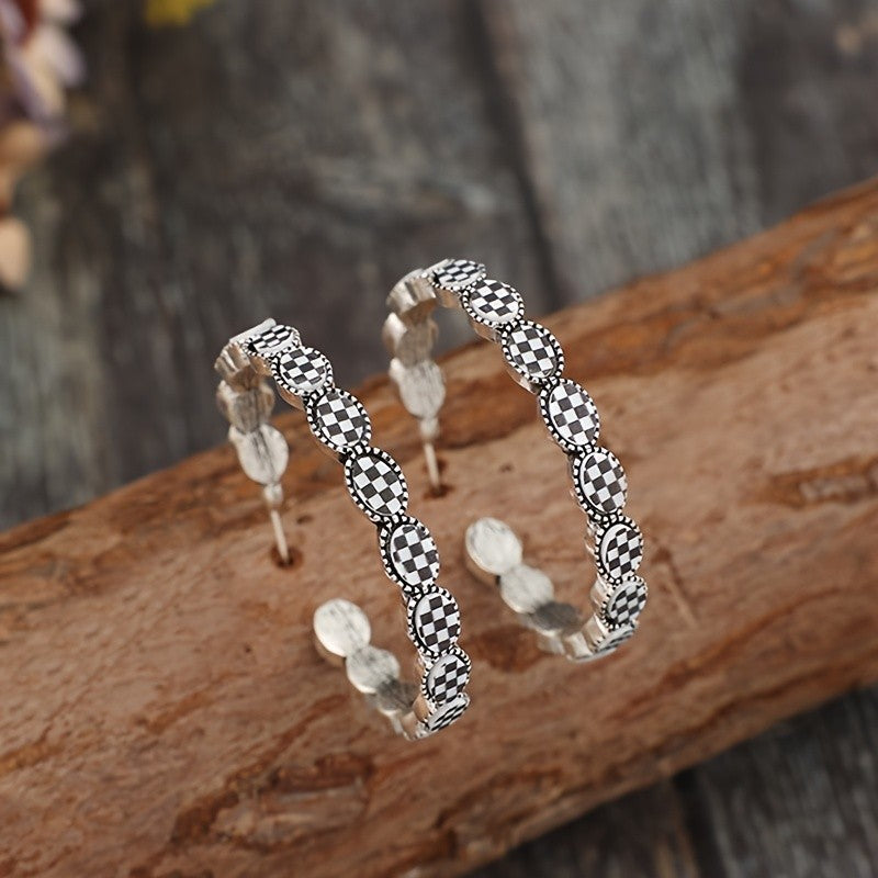 Boho Checkerboard C-Hoop Earrings