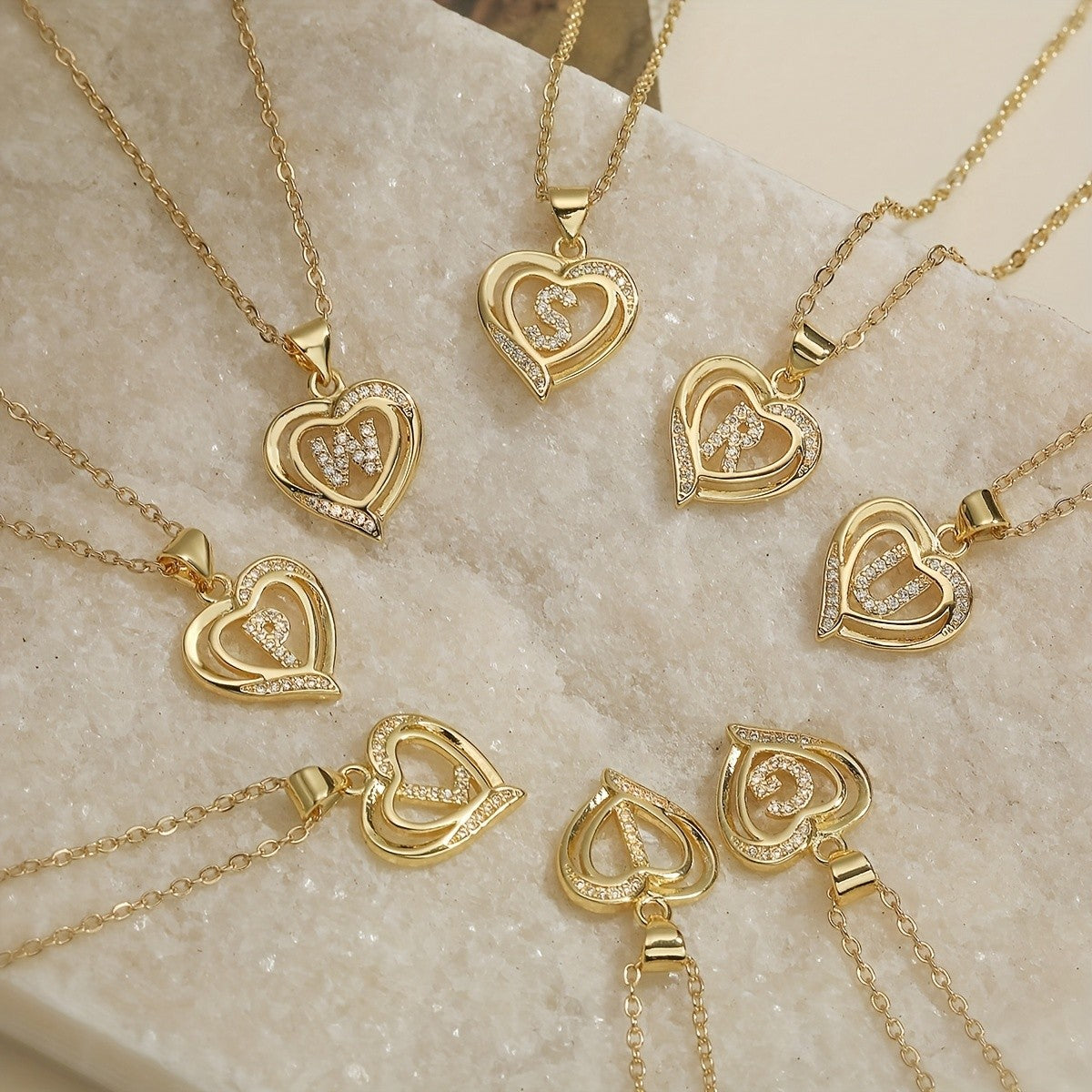 14k Dainty Open Heart Initial Necklace